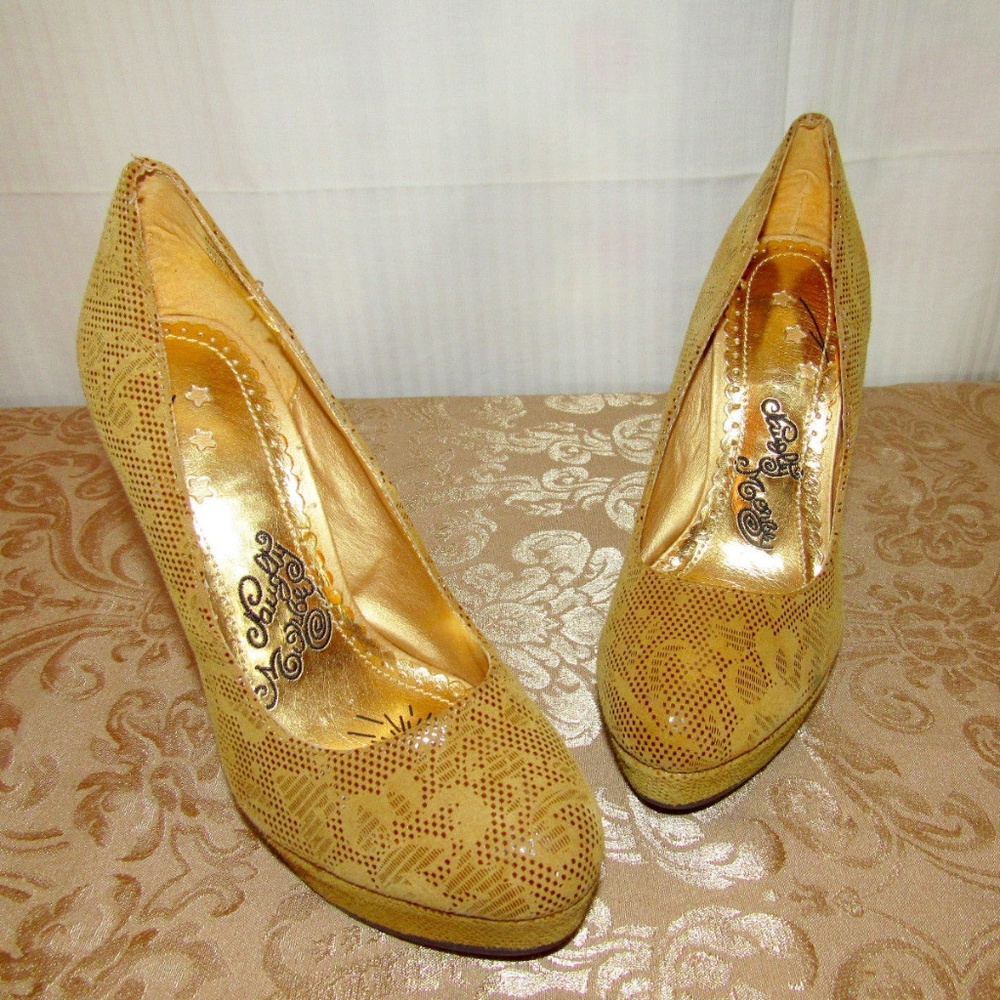 Leather Gold Rhinestone Chain Bling Platforms